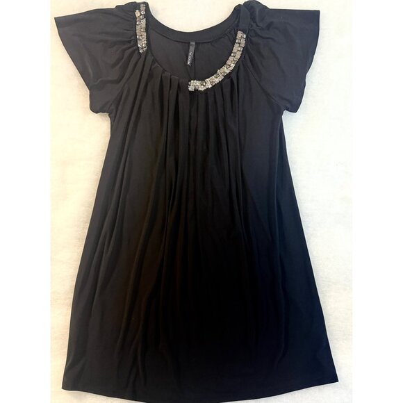 Flowy Embellished Black Jersey 2XL Dress with Rhinestone and Jewels Fairy Glam - Picture 8 of 14